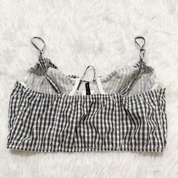 Women Urban Outfitters Out From Under Gingham Tie Front Top in Black White Large - Picture 3 of 7